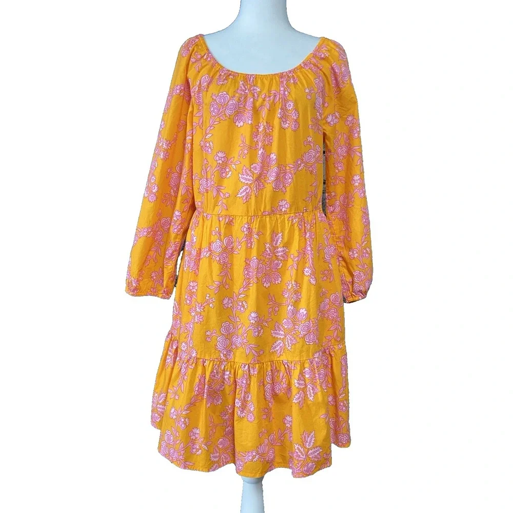 J Crew Womens Dress Size 6 Orange‎ Flowers Cotton Casual Cottagecore Romantic